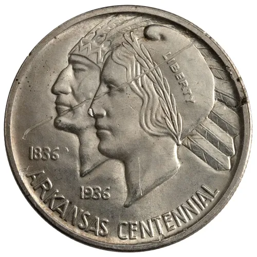1936 S Arkansas Centennial Half Dollar - Almost Uncirculated Details - Scratched