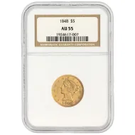 1848 Liberty $5 Gold Half Eagle - NGC AU55